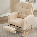 Fauteuil à bascule avec repose-pied Cazamoon.com, siège en bois et tissu, parfait pour la détente et le confort.