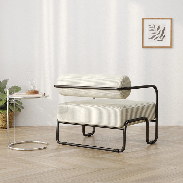 Chaise d'appoint moderne Cazamoon avec cadre en métal noir et revêtement en velours côtelé, fauteuil minimaliste pour salon