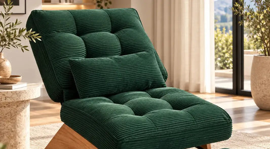 Fauteuil en velours côtelé vert dans un salon