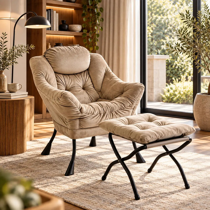 Fauteuil avec repose-pied beige