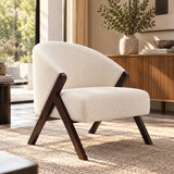 Fauteuil blanc mid-century pieds en bois foncé