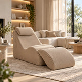 Fauteuil chaise longue en velours beige