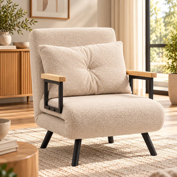 Fauteuil convertible en lit effet peau de mouton beige