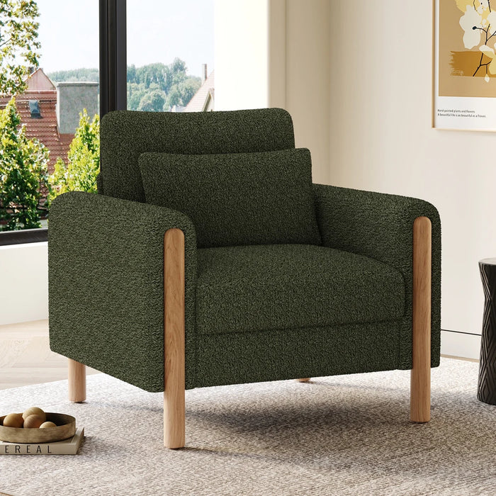 Fauteuil moderne confortable avec coussin épais et rembourrage doux, idéal pour se détendre dans le salon, par Cazamoon.com