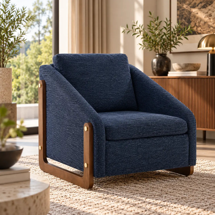 Fauteuil cube en chenille et bois