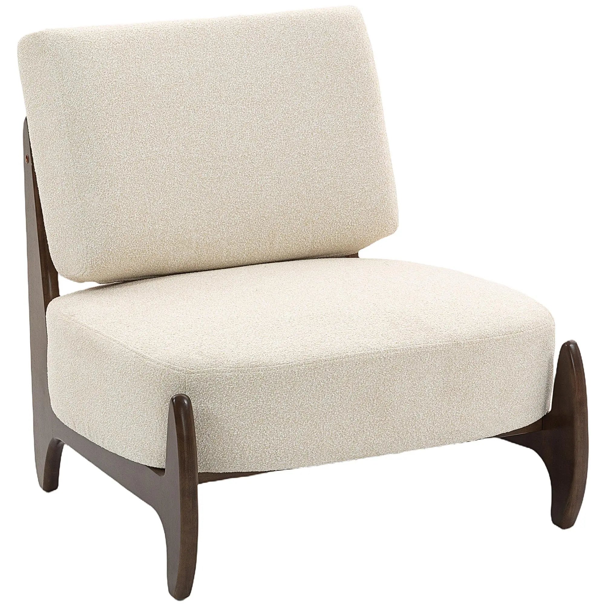 Fauteuil design bouclé et bois