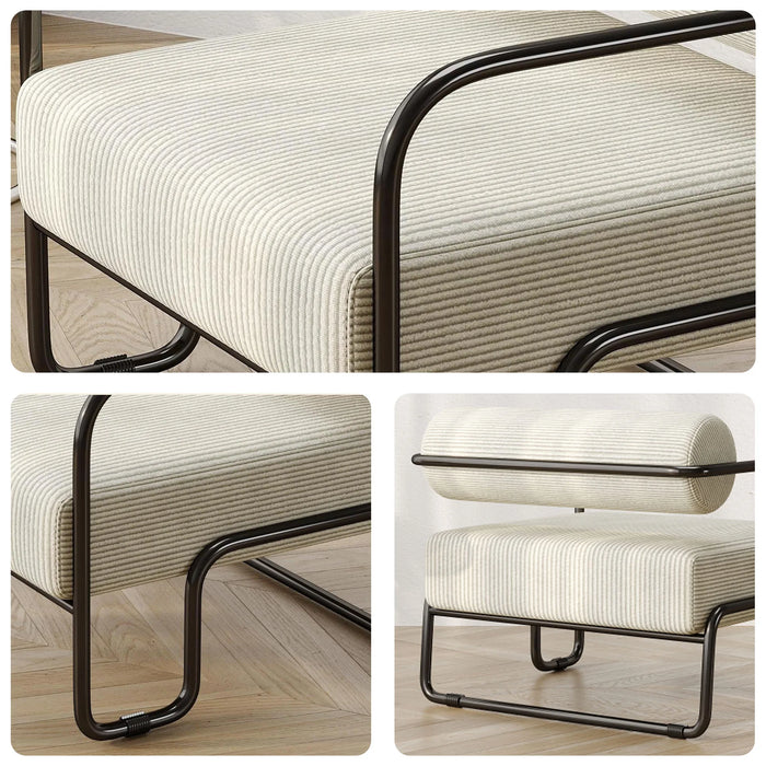 Fauteuil d'appoint moderne Cazamoon avec cadre en métal noir et rembourrage en velours côtelé, pour salon ou espace de détente.