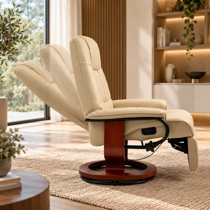 Fauteuil en cuir avec repose-pieds beige 