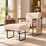 Fauteuil en tissu coton et lin avec repose-pieds beige