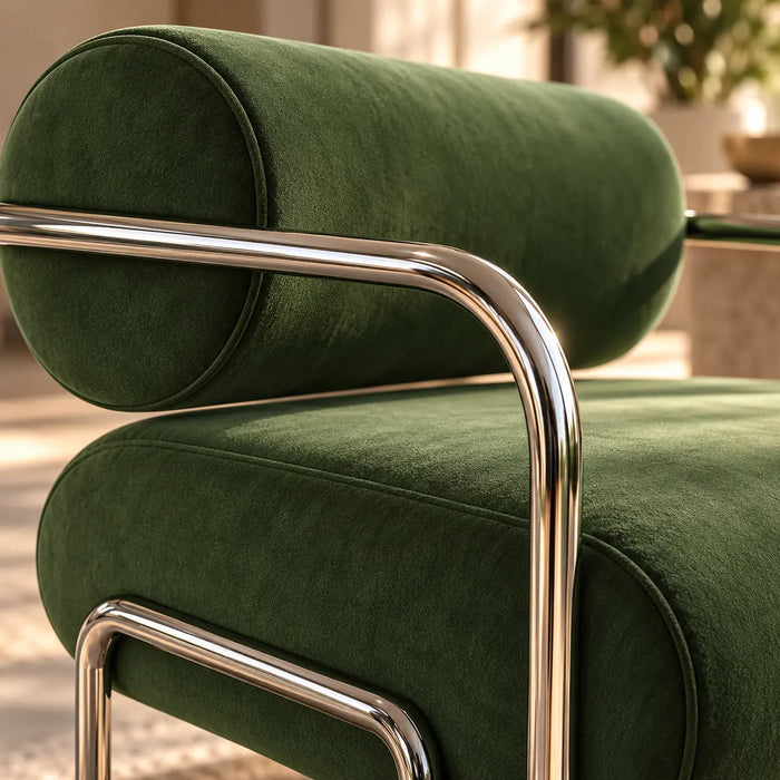 Fauteuil lounge chrome et velours vert
