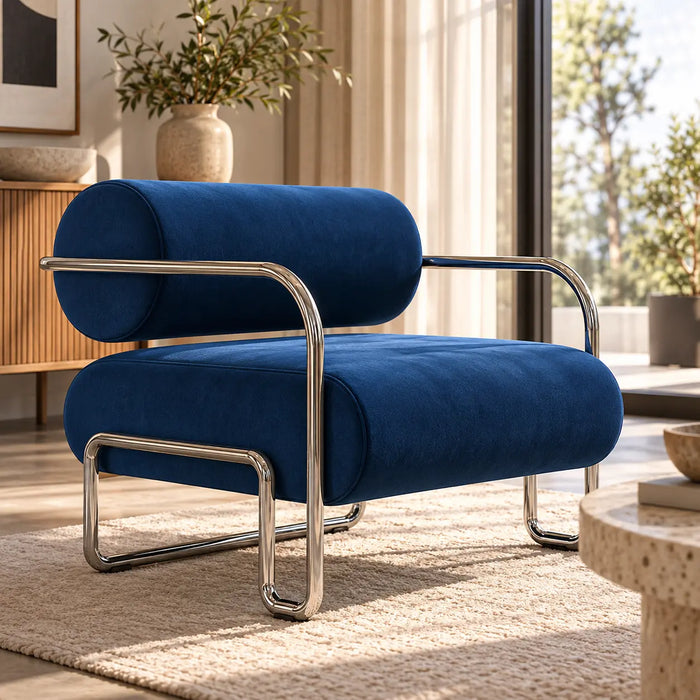 Fauteuil lounge rétro chrome et velours