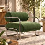 Fauteuil lounge rétro chrome et velours