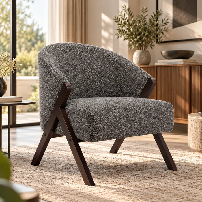 Fauteuil mid-century pieds en bois foncé