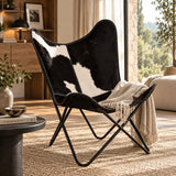 Fauteuil papillon en cuir de vachette véritable