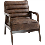 Fauteuil de salon HOMCOM en PU brun avec large siège, coussin épais et cadre en bois solide, style accent confortable.