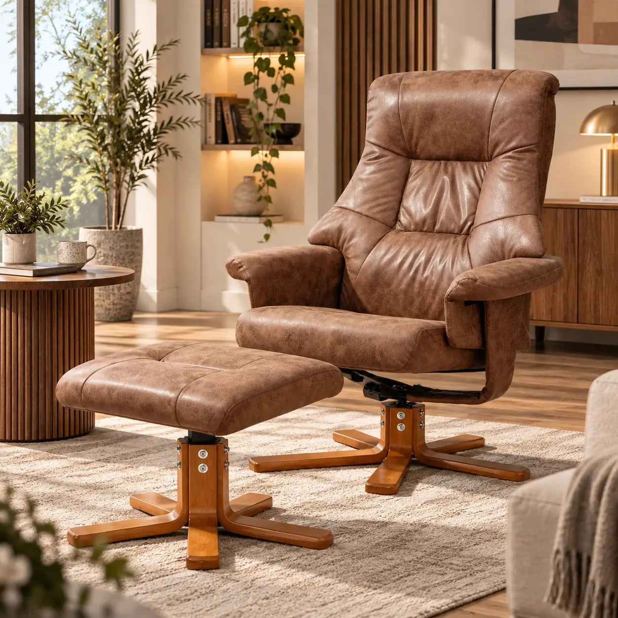 Fauteuil relaxation pivotant avec repose pieds
