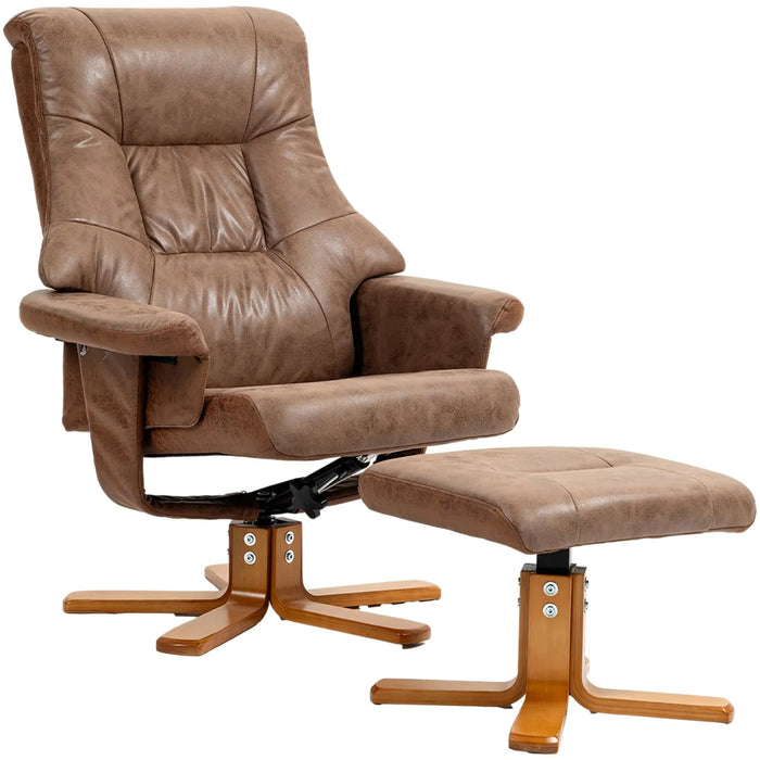 Fauteuil de relaxation pivotant avec repose-pieds Cazamoon.com, assise rembourrée et appuie-tête confortable, en tissu gris.
