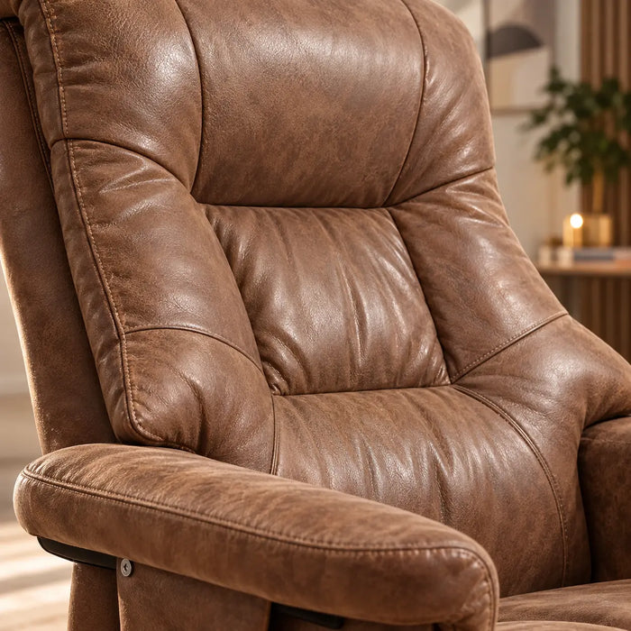 Fauteuil relaxation pivotant avec repose pieds en cuir
