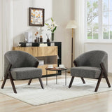 Fauteuil moderne de style mid-century, beige en lin, cadre en bois, pour salon ou coin lecture, facile à assembler.