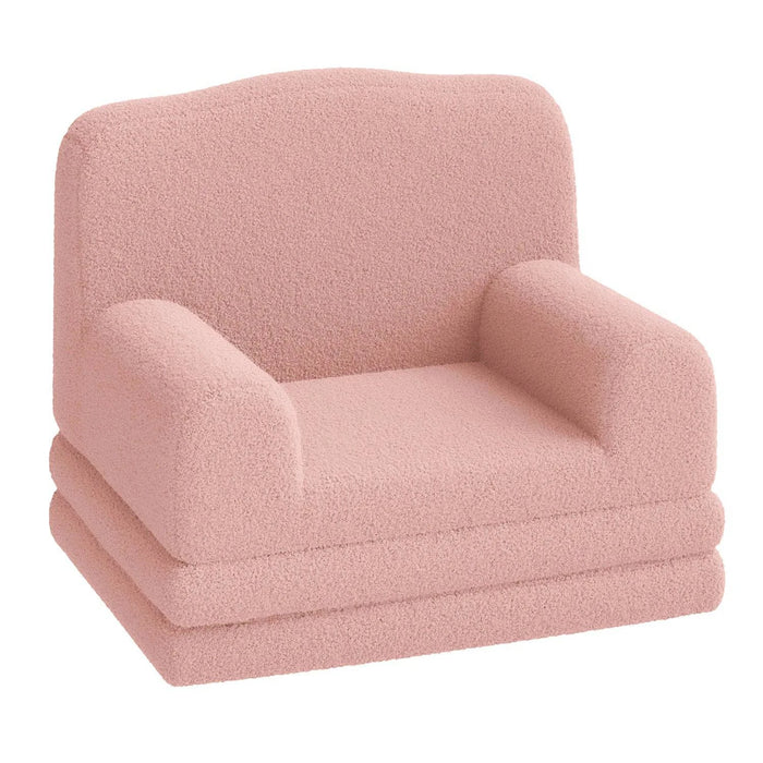Fauteuil enfant convertible en tissu gris clair avec accoudoirs, idéal pour chambre d’enfant, par Cazamoon.com