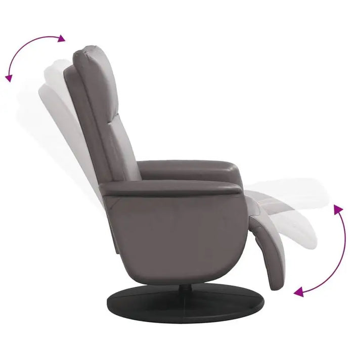 Fauteuil ergonomique gris en synthétique avec repose-pieds, design facile à nettoyer, idéal pour le confort et le style moderne.
